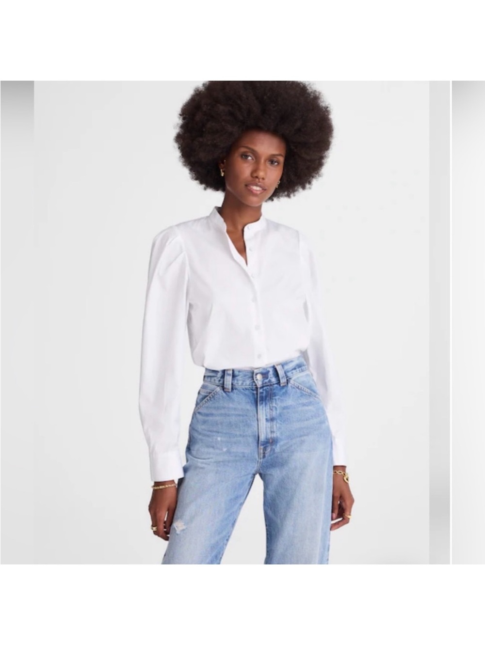 NWT Madewell Puff-Sleeve Button-Up Shirt Size M white long causal
